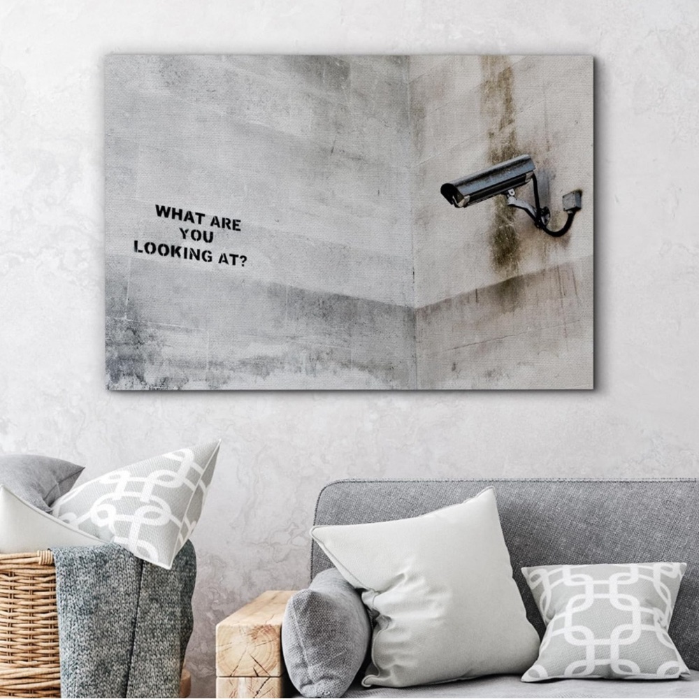 Canvas Print Wall Art Banksy Surveillance Camera on Wall Graffiti & Street Art